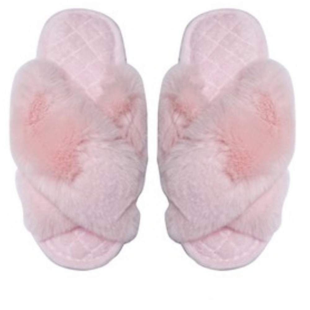 PINK POM POM FLUFFY HOME SLIDE SLIPPERS